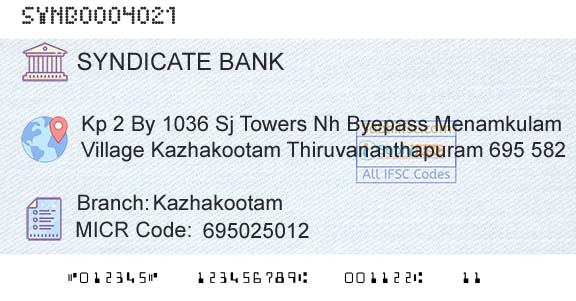 Syndicate Bank KazhakootamBranch 