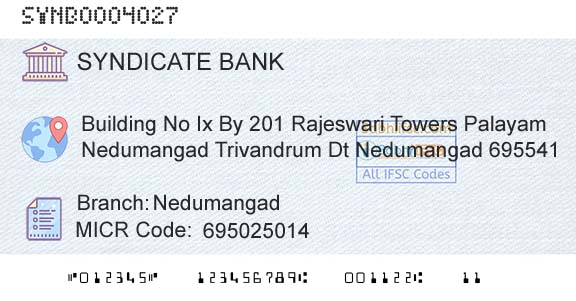 Syndicate Bank NedumangadBranch 