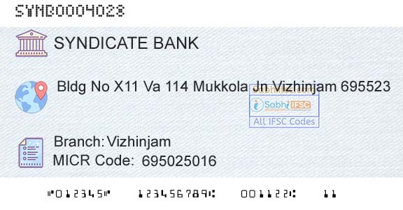 Syndicate Bank VizhinjamBranch 