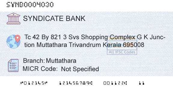 Syndicate Bank MuttatharaBranch 
