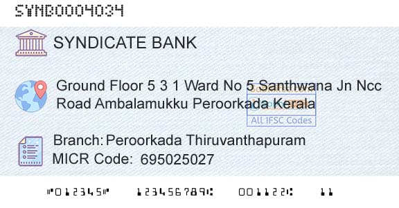 Syndicate Bank Peroorkada ThiruvanthapuramBranch 