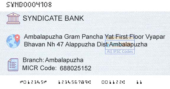 Syndicate Bank AmbalapuzhaBranch 