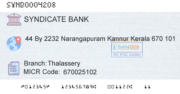 Syndicate Bank ThalasseryBranch 