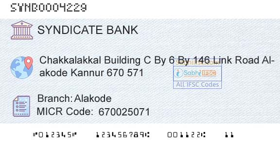 Syndicate Bank AlakodeBranch 
