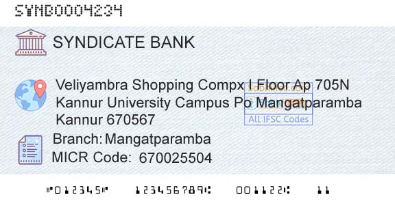 Syndicate Bank MangatparambaBranch 