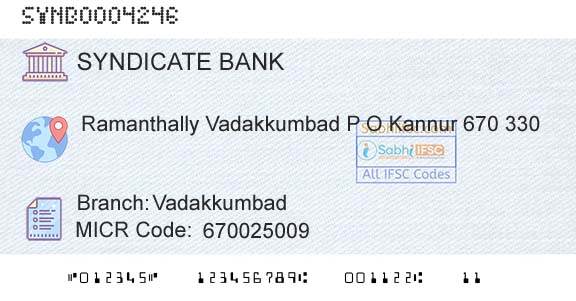 Syndicate Bank VadakkumbadBranch 