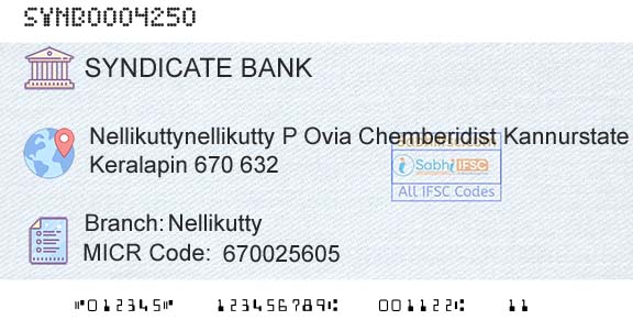 Syndicate Bank NellikuttyBranch 