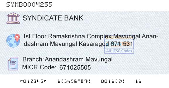 Syndicate Bank Anandashram MavungalBranch 