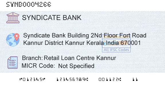 Syndicate Bank Retail Loan Centre KannurBranch 