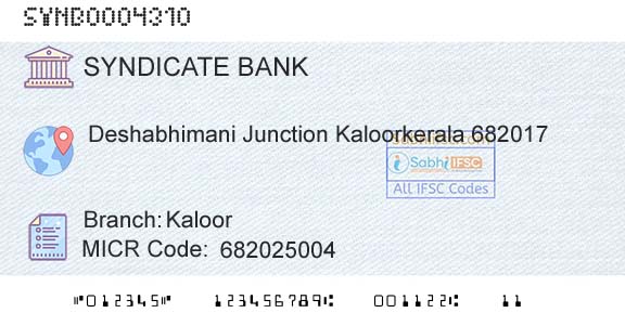 Syndicate Bank KaloorBranch 