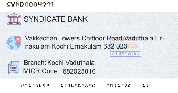 Syndicate Bank Kochi VaduthalaBranch 
