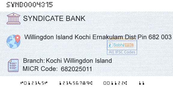 Syndicate Bank Kochi Willingdon IslandBranch 