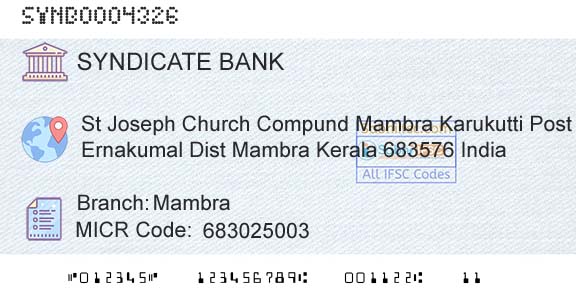 Syndicate Bank MambraBranch 