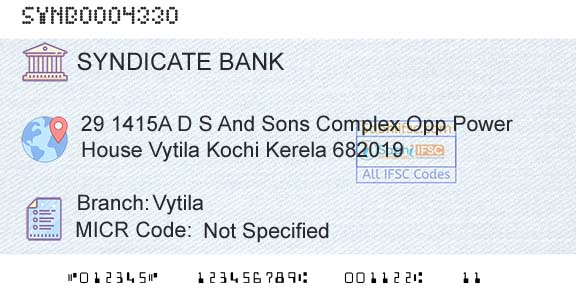 Syndicate Bank VytilaBranch 