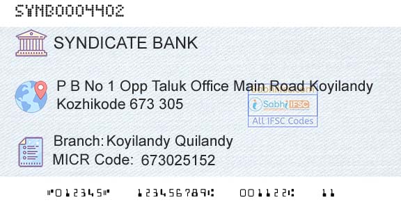 Syndicate Bank Koyilandy QuilandyBranch 