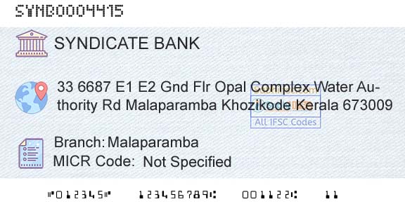 Syndicate Bank MalaparambaBranch 