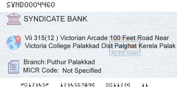 Syndicate Bank Puthur PalakkadBranch 