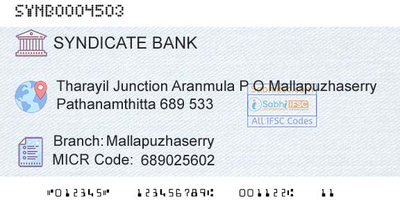 Syndicate Bank MallapuzhaserryBranch 
