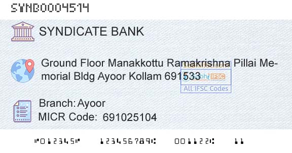Syndicate Bank AyoorBranch 