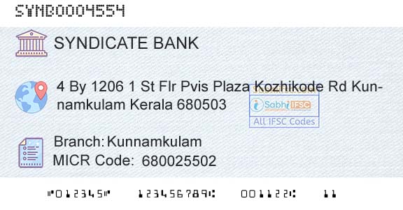 Syndicate Bank KunnamkulamBranch 