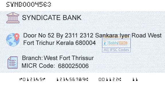 Syndicate Bank West Fort ThrissurBranch 
