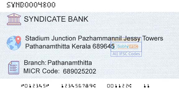 Syndicate Bank PathanamthittaBranch 