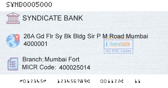 Syndicate Bank Mumbai FortBranch 
