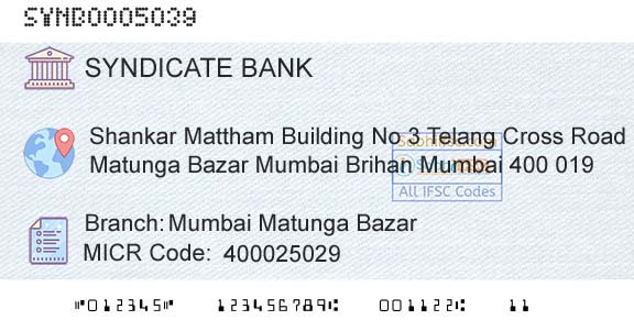 Syndicate Bank Mumbai Matunga BazarBranch 
