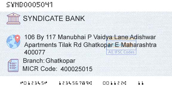 Syndicate Bank GhatkoparBranch 