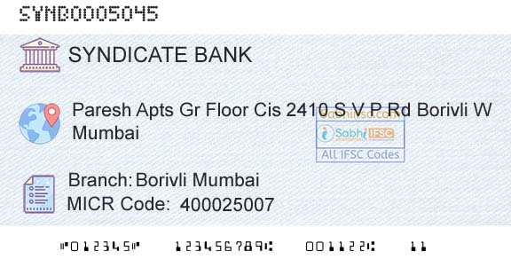 Syndicate Bank Borivli MumbaiBranch 