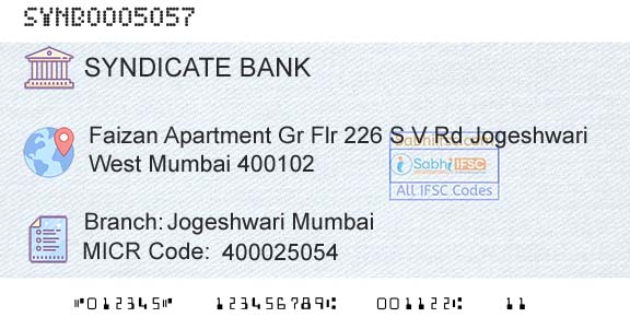 Syndicate Bank Jogeshwari MumbaiBranch 
