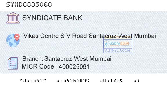 Syndicate Bank Santacruz West MumbaiBranch 