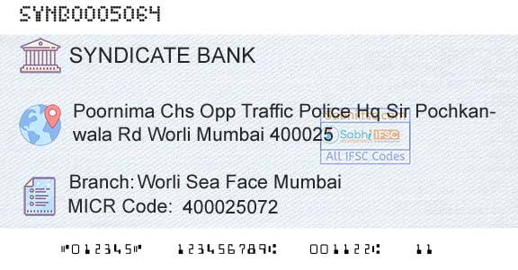 Syndicate Bank Worli Sea Face MumbaiBranch 