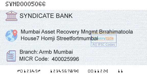 Syndicate Bank Armb MumbaiBranch 