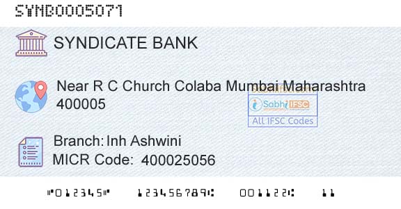 Syndicate Bank Inh AshwiniBranch 