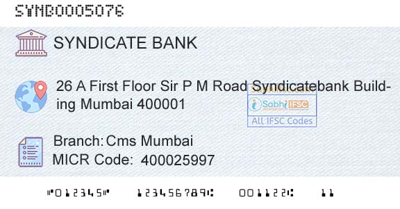 Syndicate Bank Cms MumbaiBranch 