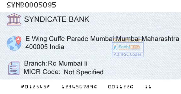 Syndicate Bank Ro Mumbai IiBranch 