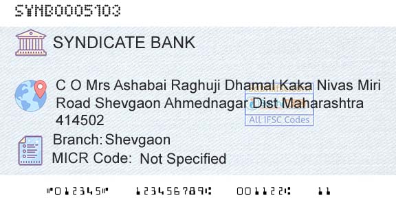 Syndicate Bank ShevgaonBranch 