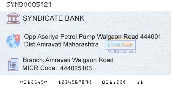 Syndicate Bank Amravati Walgaon RoadBranch 