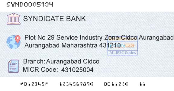 Syndicate Bank Aurangabad CidcoBranch 