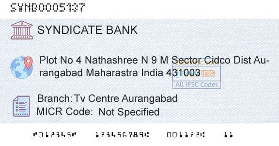 Syndicate Bank Tv Centre AurangabadBranch 