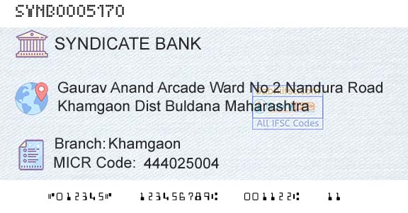 Syndicate Bank KhamgaonBranch 