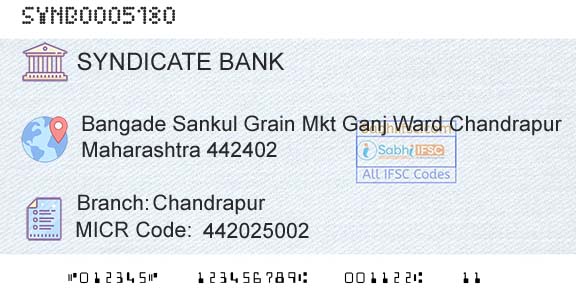 Syndicate Bank ChandrapurBranch 