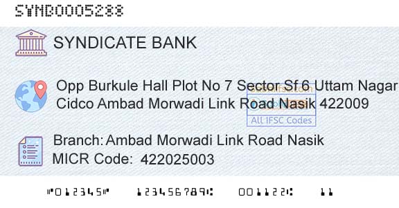 Syndicate Bank Ambad Morwadi Link Road NasikBranch 