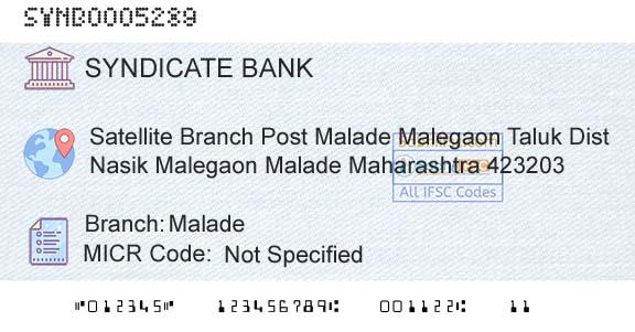 Syndicate Bank MaladeBranch 