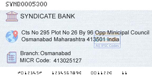 Syndicate Bank OsmanabadBranch 