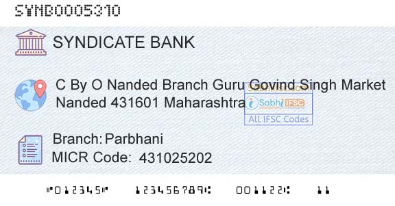 Syndicate Bank ParbhaniBranch 