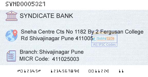 Syndicate Bank Shivajinagar PuneBranch 