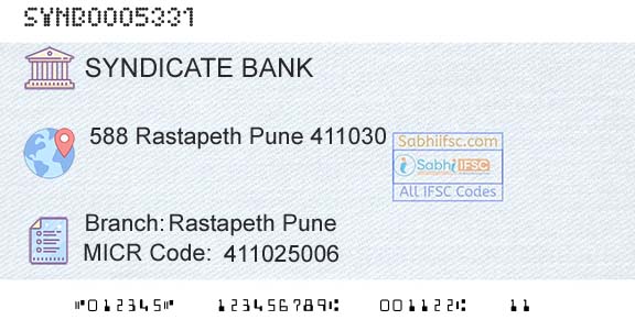 Syndicate Bank Rastapeth PuneBranch 