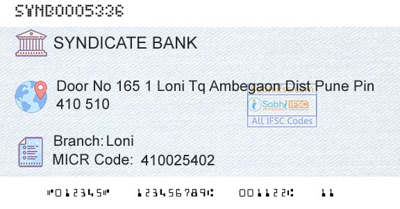 Syndicate Bank LoniBranch 